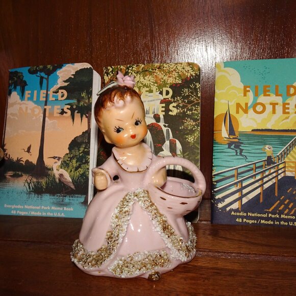 Vintage Ucagco Ceramic Women in Pink Dress w/ Basket Figurine antique lady - Picture 10 of 16